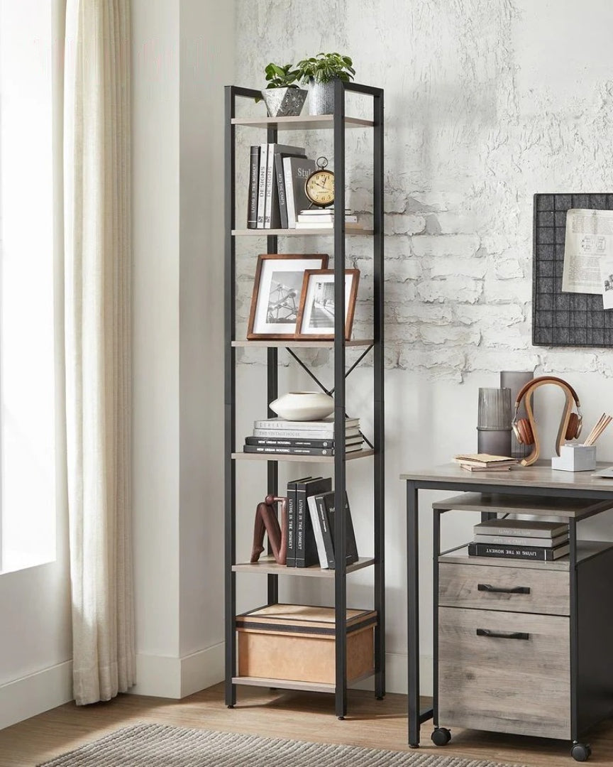 6 Tier Narrow Bookcase With Steel Frame Storage Shelf – product view 15 | Ridgefield Furniture
