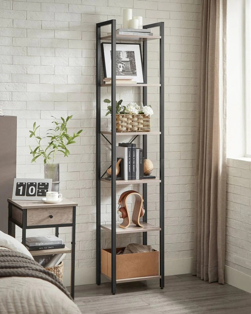 6 Tier Narrow Bookcase With Steel Frame Storage Shelf – product view 18 | Ridgefield Furniture