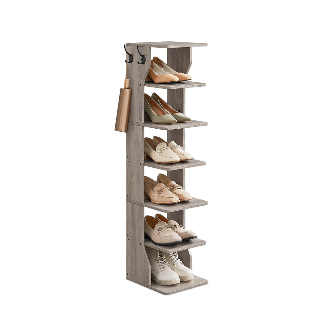 7 Tier Slim Shoe Rack With Hooks – product view 3 | Ridgefield Furniture