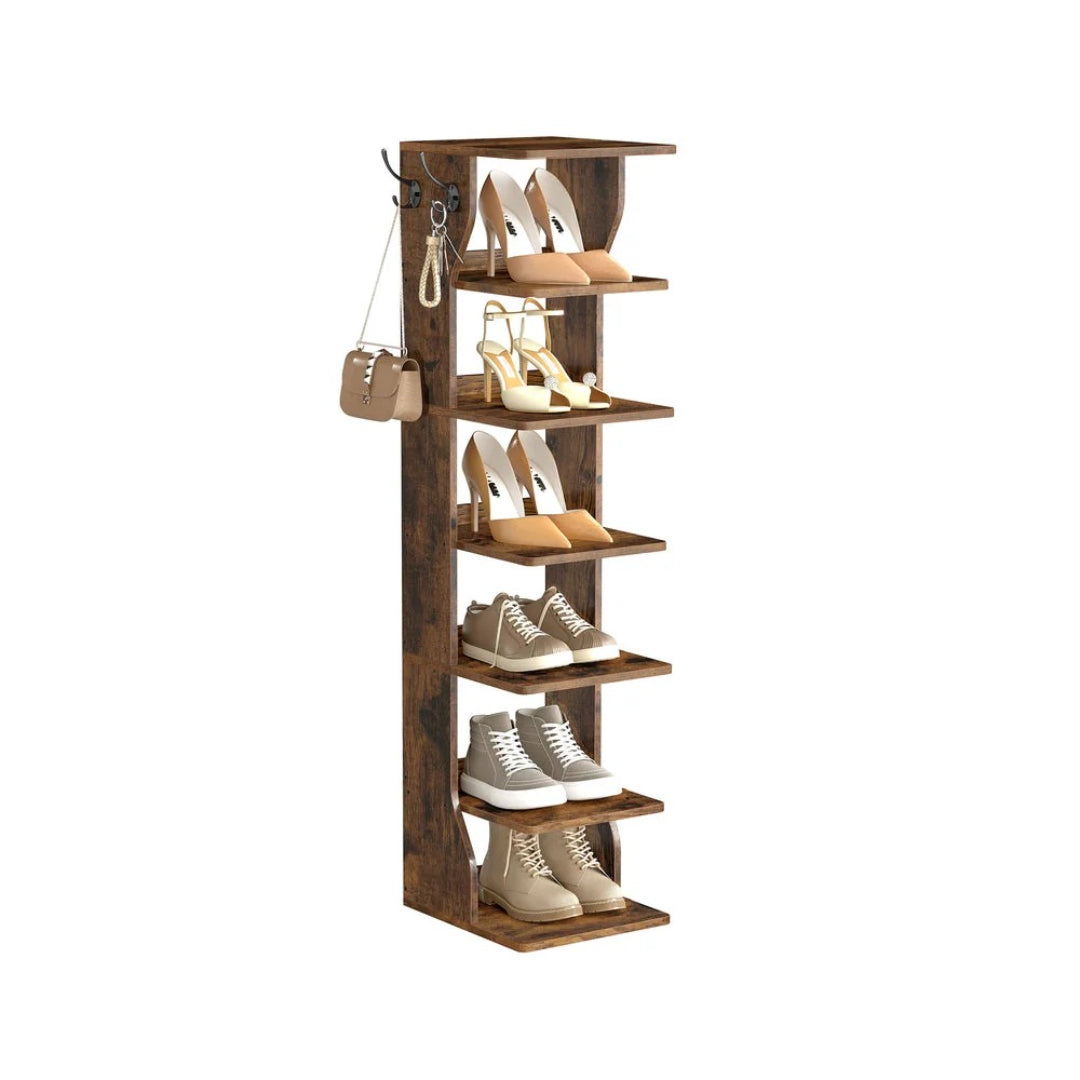 7 Tier Slim Shoe Rack With Hooks – product view 4 | Ridgefield Furniture
