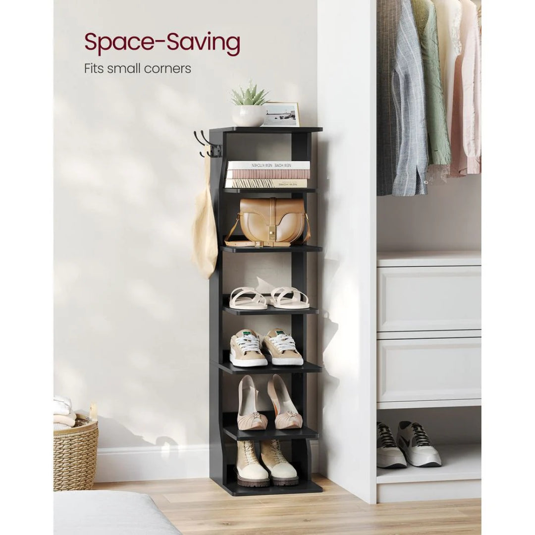 7 Tier Slim Shoe Rack With Hooks – product view 6 | Ridgefield Furniture