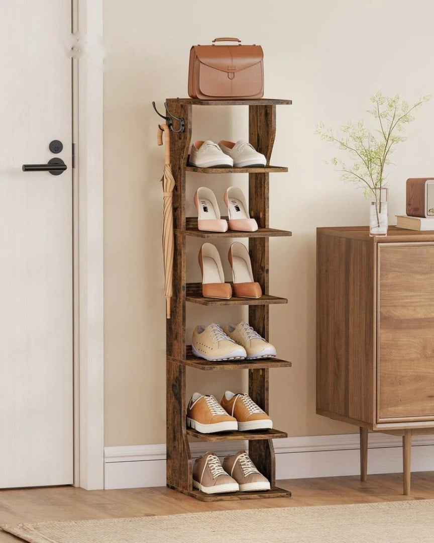 7 Tier Slim Shoe Rack With Hooks – product view 12 | Ridgefield Furniture