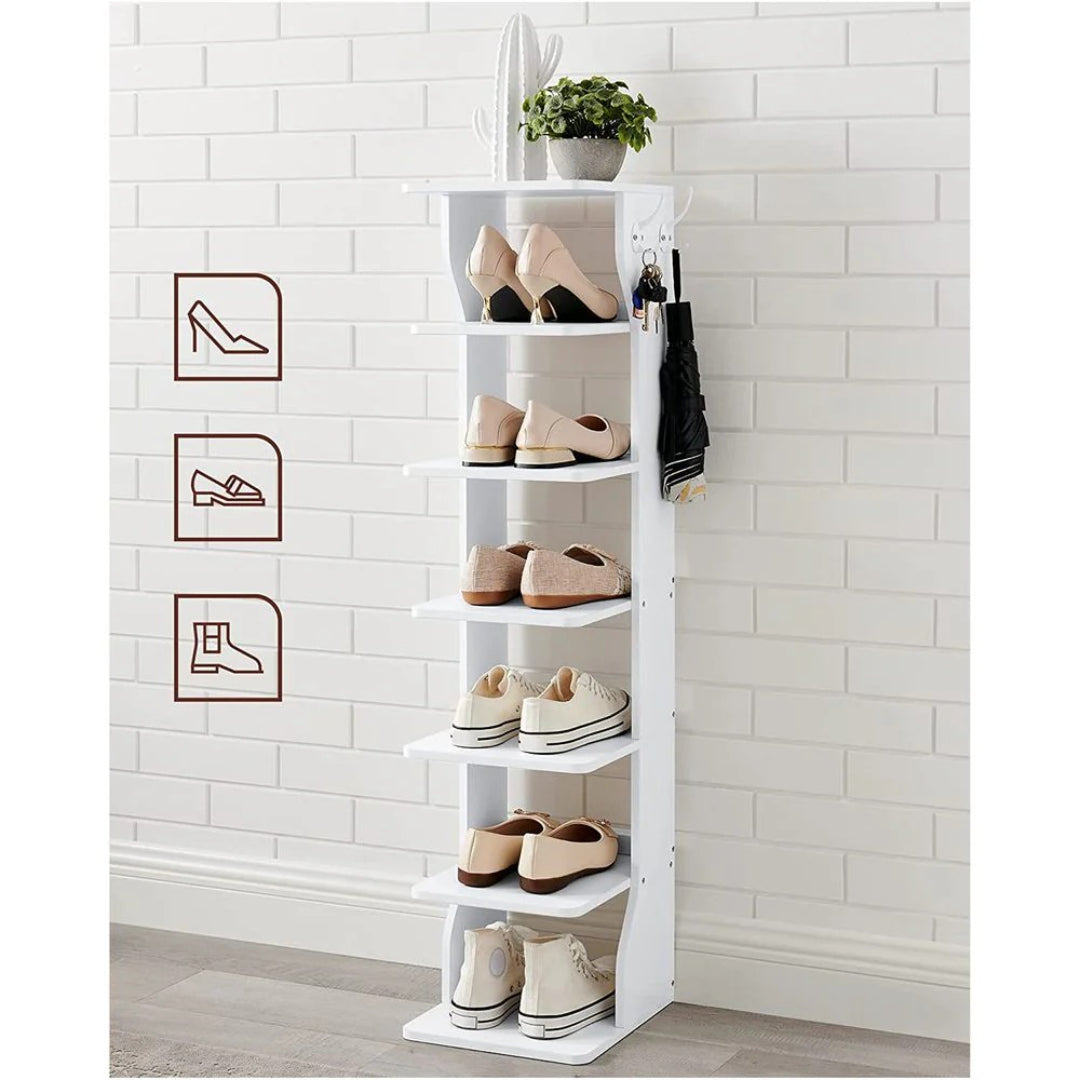 7 Tier Slim Shoe Rack With Hooks – product view 16 | Ridgefield Furniture