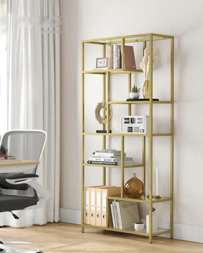 6 Tier Tall Bookshelf With Tempered Glass Shelves – product view 2 | Ridgefield Furniture