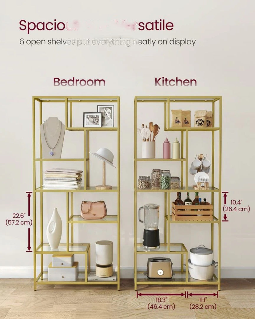 6 Tier Tall Bookshelf With Tempered Glass Shelves – product view 3 | Ridgefield Furniture