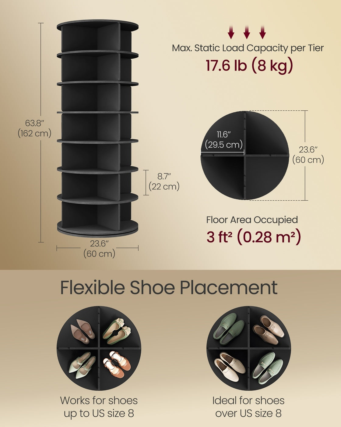 7 Tier Rotating Shoe Rack Tower, 360 Degree Free Standing Organizer - product photo 17