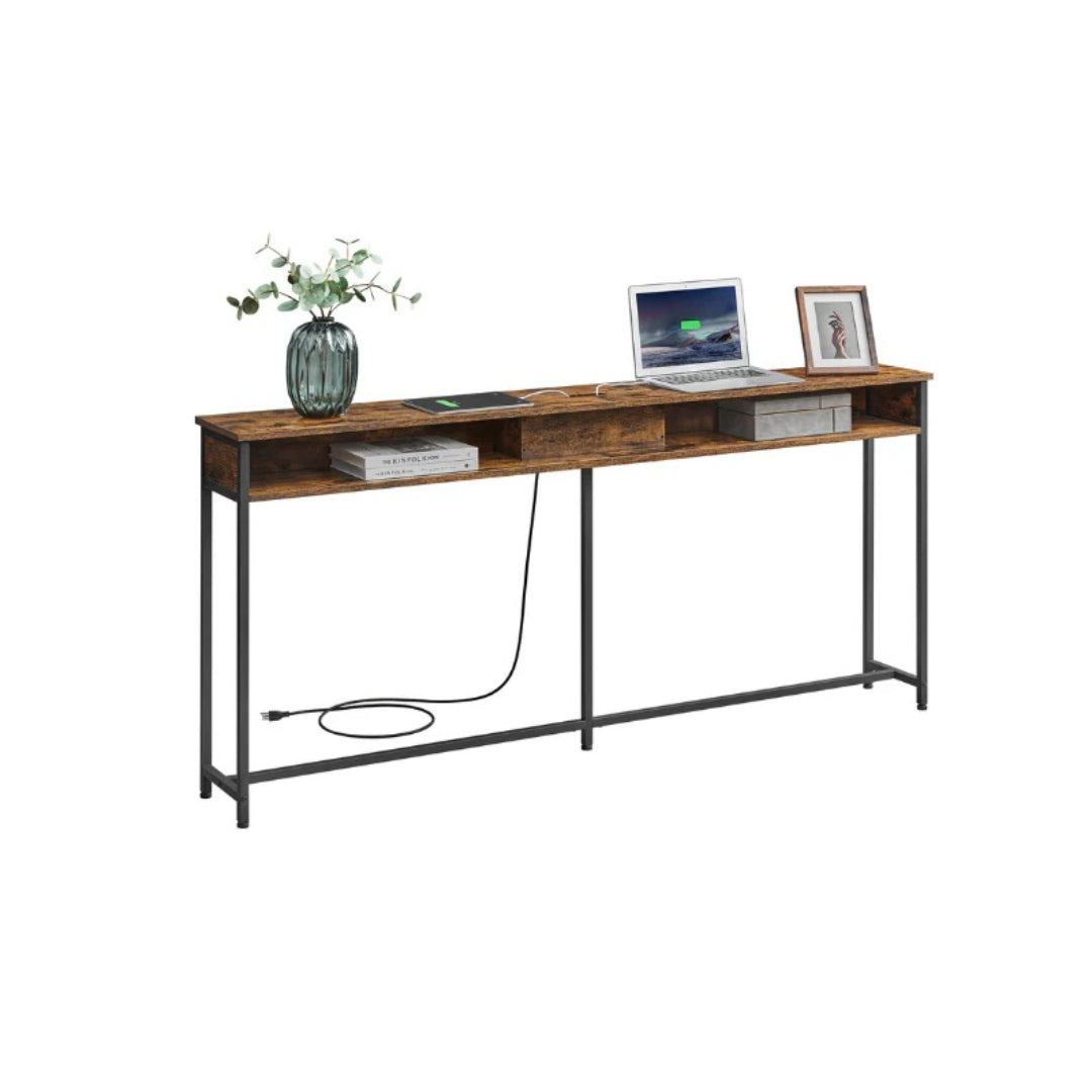 70-Inch Console Table with Charging Station and Storage Shelves – product view 1 | Ridgefield Furniture