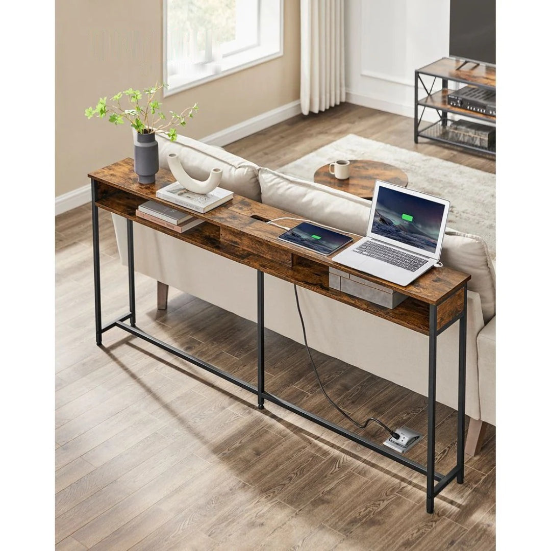 70-Inch Console Table with Charging Station and Storage Shelves – product view 4 | Ridgefield Furniture