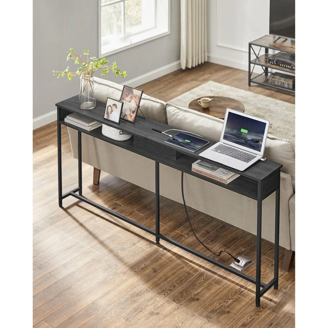 70-Inch Console Table with Charging Station and Storage Shelves – product view 12 | Ridgefield Furniture