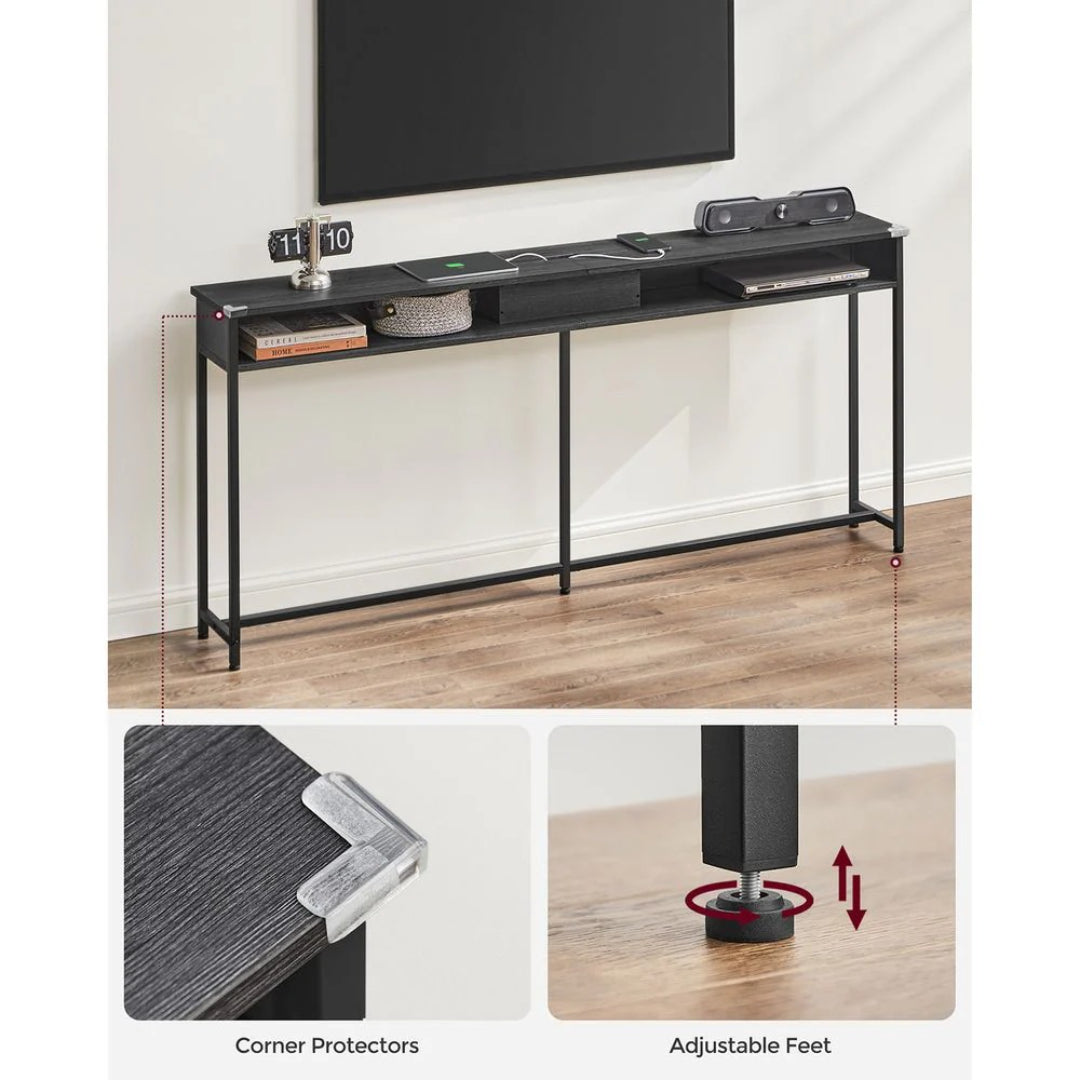 70-Inch Console Table with Charging Station and Storage Shelves – product view 18 | Ridgefield Furniture