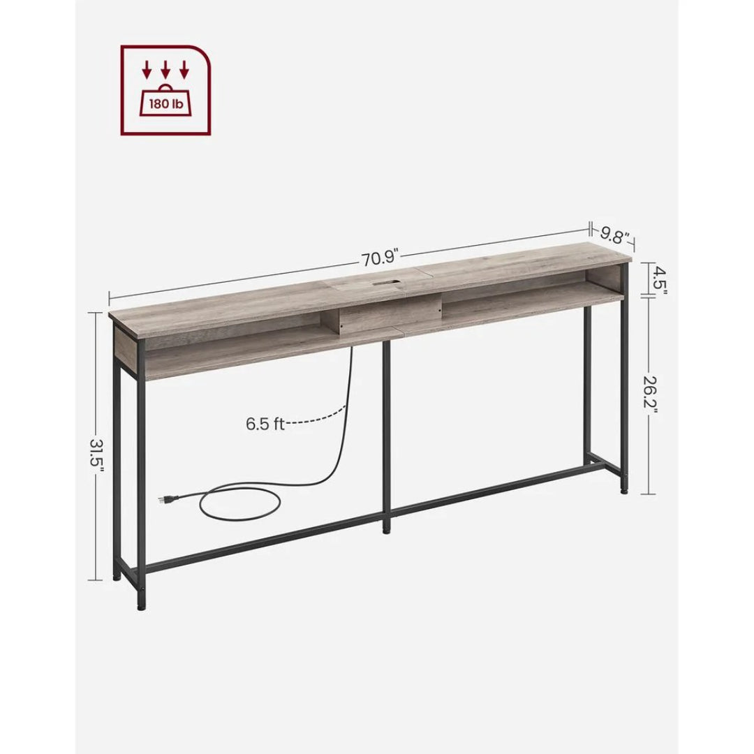 70-Inch Console Table with Charging Station and Storage Shelves – product view 23 | Ridgefield Furniture