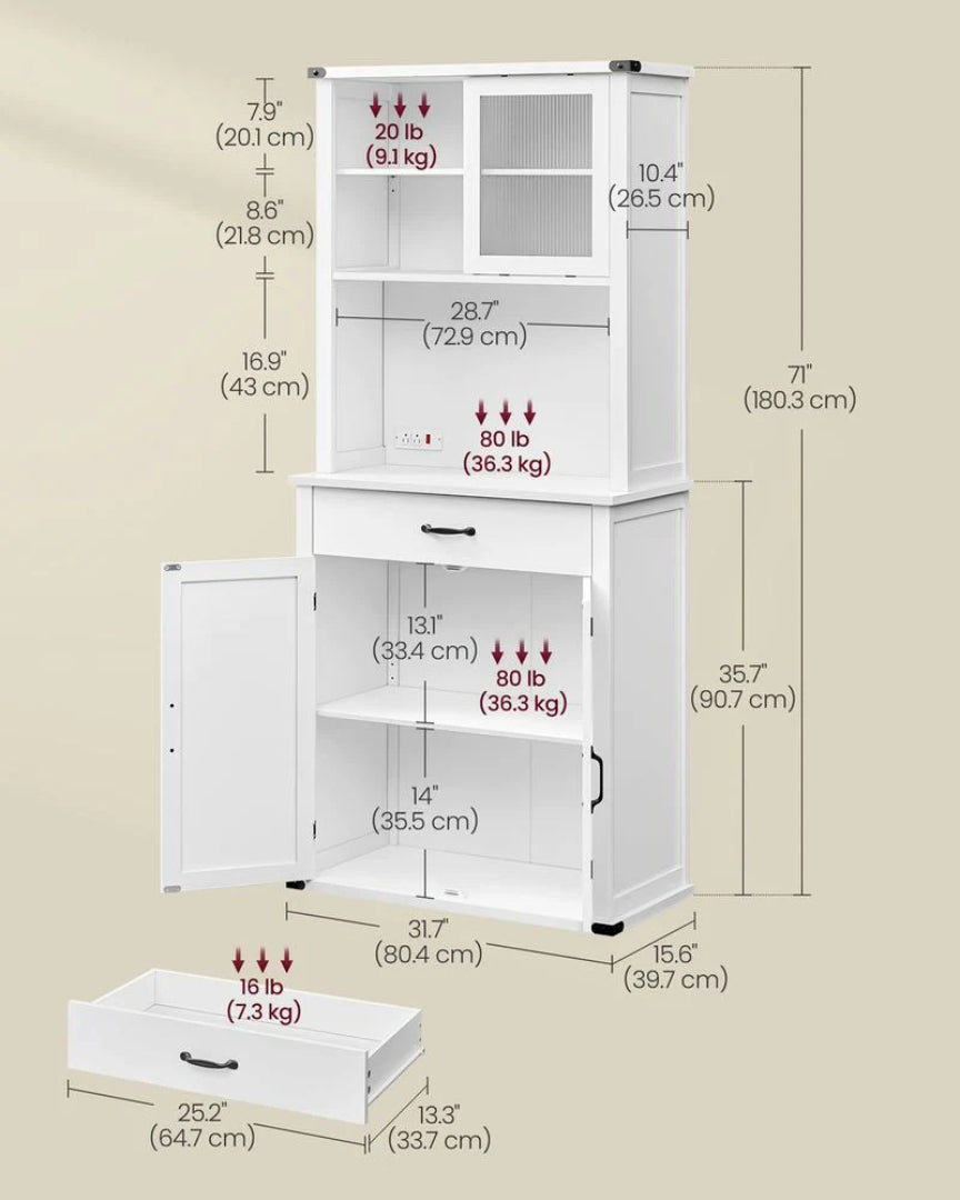 71-Inch Pantry Cabinet with Lights and Charging Station – product view 10 | Ridgefield Furniture