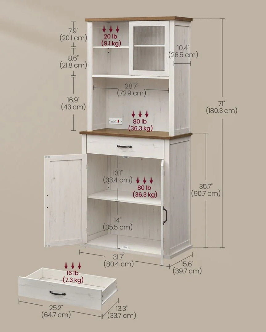 71-Inch Pantry Cabinet with Lights and Charging Station – product view 18 | Ridgefield Furniture