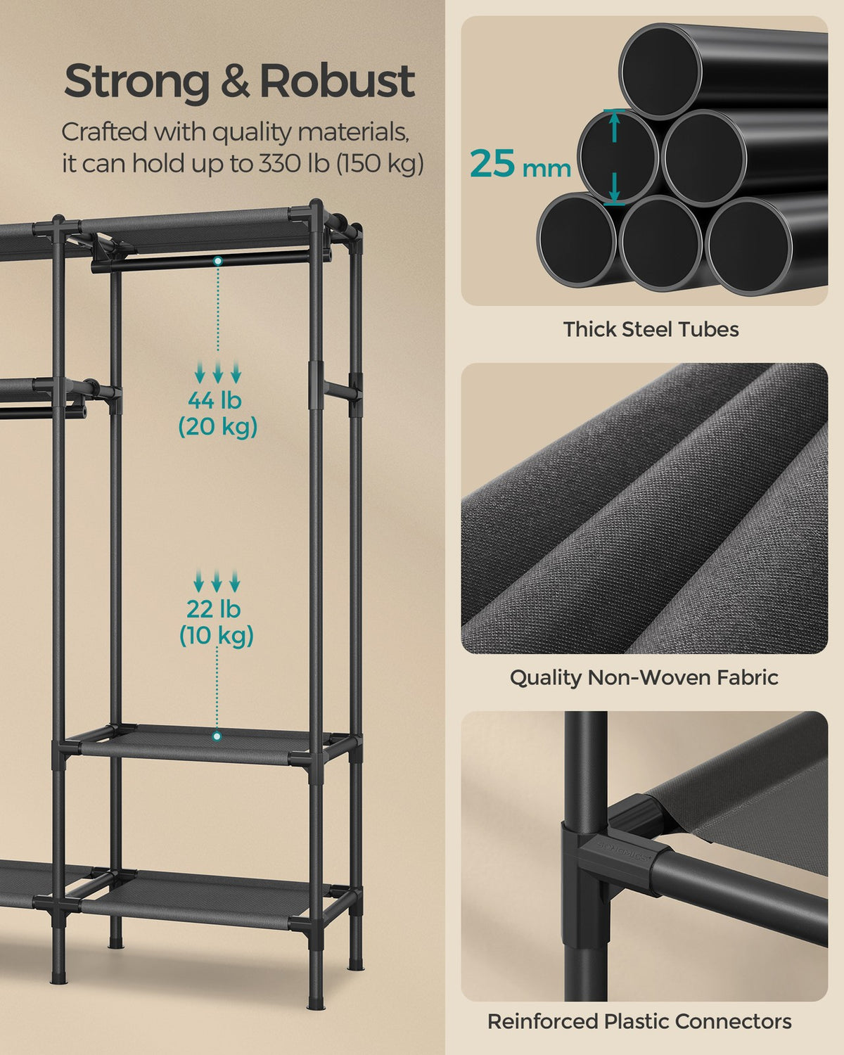 74.8” High Clothes Rack With Hanging Rails - product photo 09