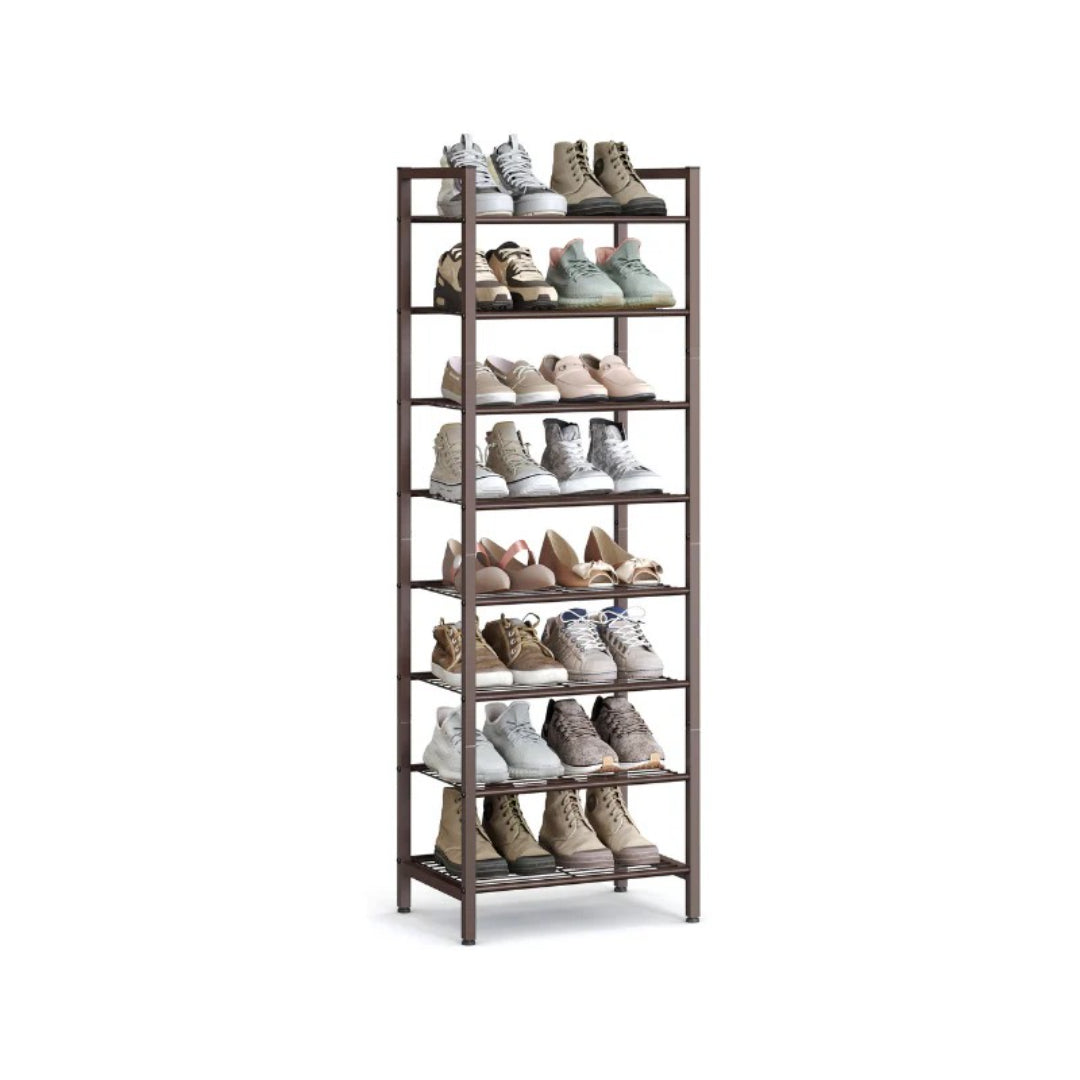 8 Tier Narrow Shoe Rack With Metal Shelves – product view 1 | Ridgefield Furniture