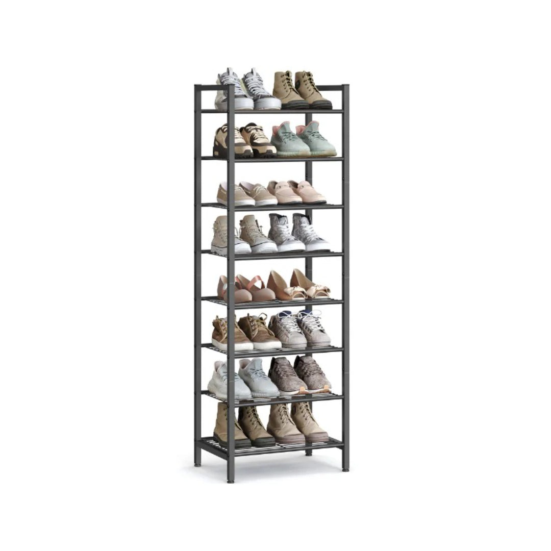 8 Tier Narrow Shoe Rack With Metal Shelves – product view 2 | Ridgefield Furniture