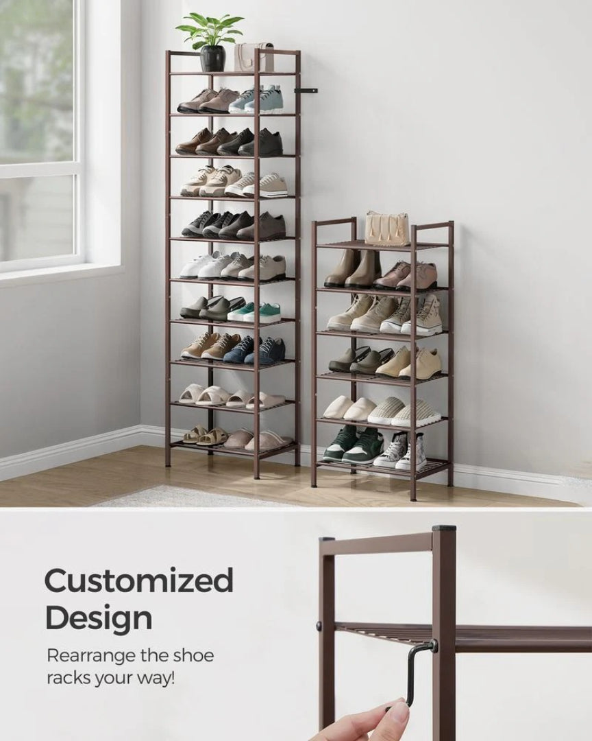 8 Tier Narrow Shoe Rack With Metal Shelves – product view 4 | Ridgefield Furniture