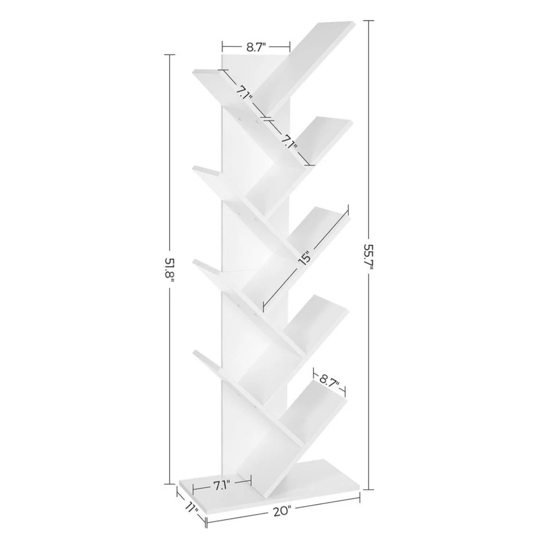 9 Tier Tree Bookshelf Space Saving Bookcase Storage Shelf – product view 8 | Ridgefield Furniture