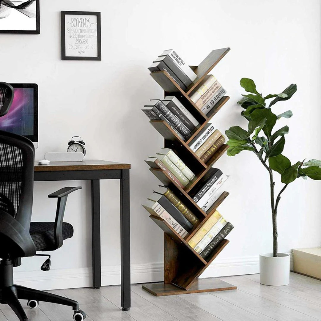 9 Tier Tree Bookshelf Space Saving Bookcase Storage Shelf – product view 10 | Ridgefield Furniture