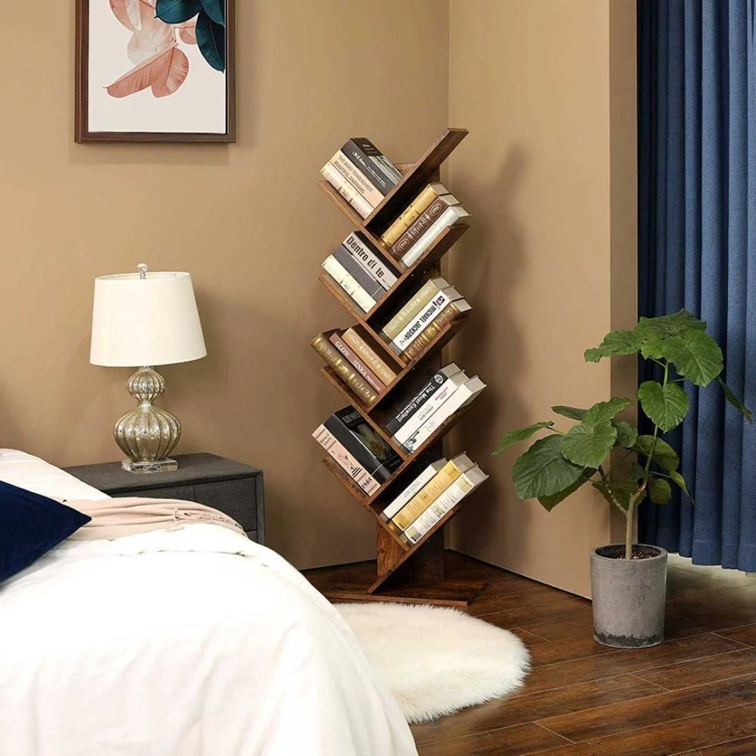 9 Tier Tree Bookshelf Space Saving Bookcase Storage Shelf – product view 11 | Ridgefield Furniture