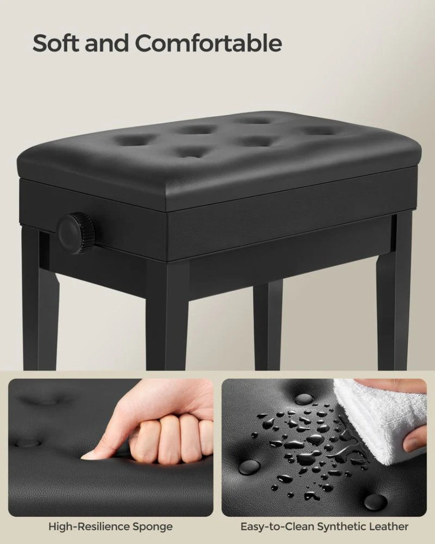Adjustable Piano Bench With Storage Wooden Stool – product view 7 | Ridgefield Furniture
