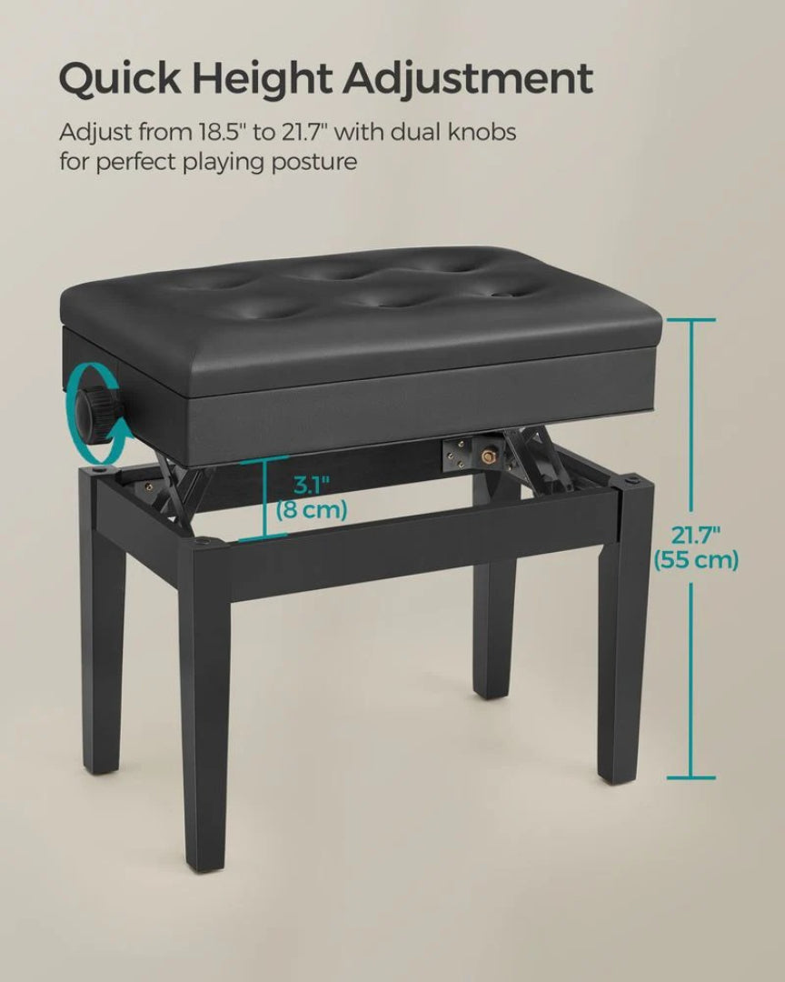 Adjustable Piano Bench With Storage Wooden Stool – product view 8 | Ridgefield Furniture
