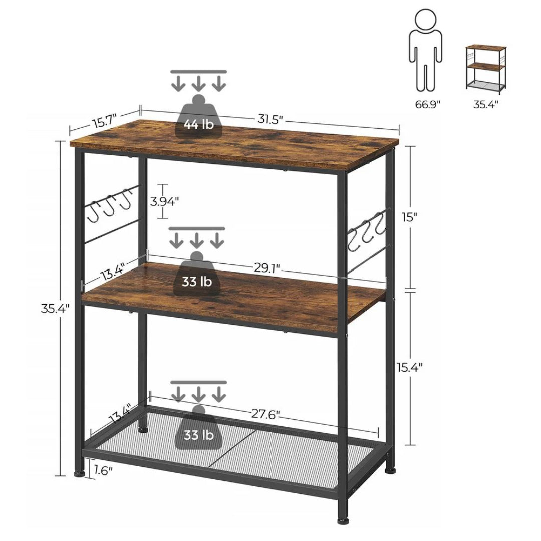 Baker’s Rack with 3 Shelves and Hooks – product view 8 | Ridgefield Furniture