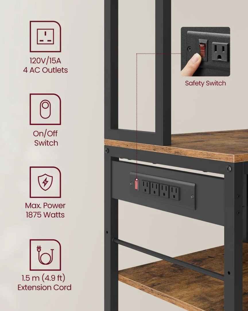 Baker’s Rack with Charging Station and Storage Shelves – product view 7 | Ridgefield Furniture
