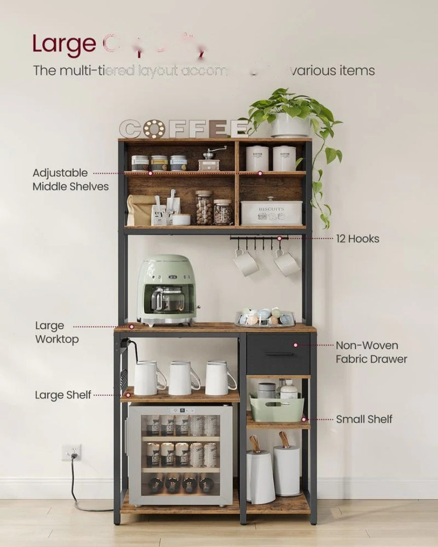 Baker’s Rack with Charging Station and Storage Shelves – product view 8 | Ridgefield Furniture