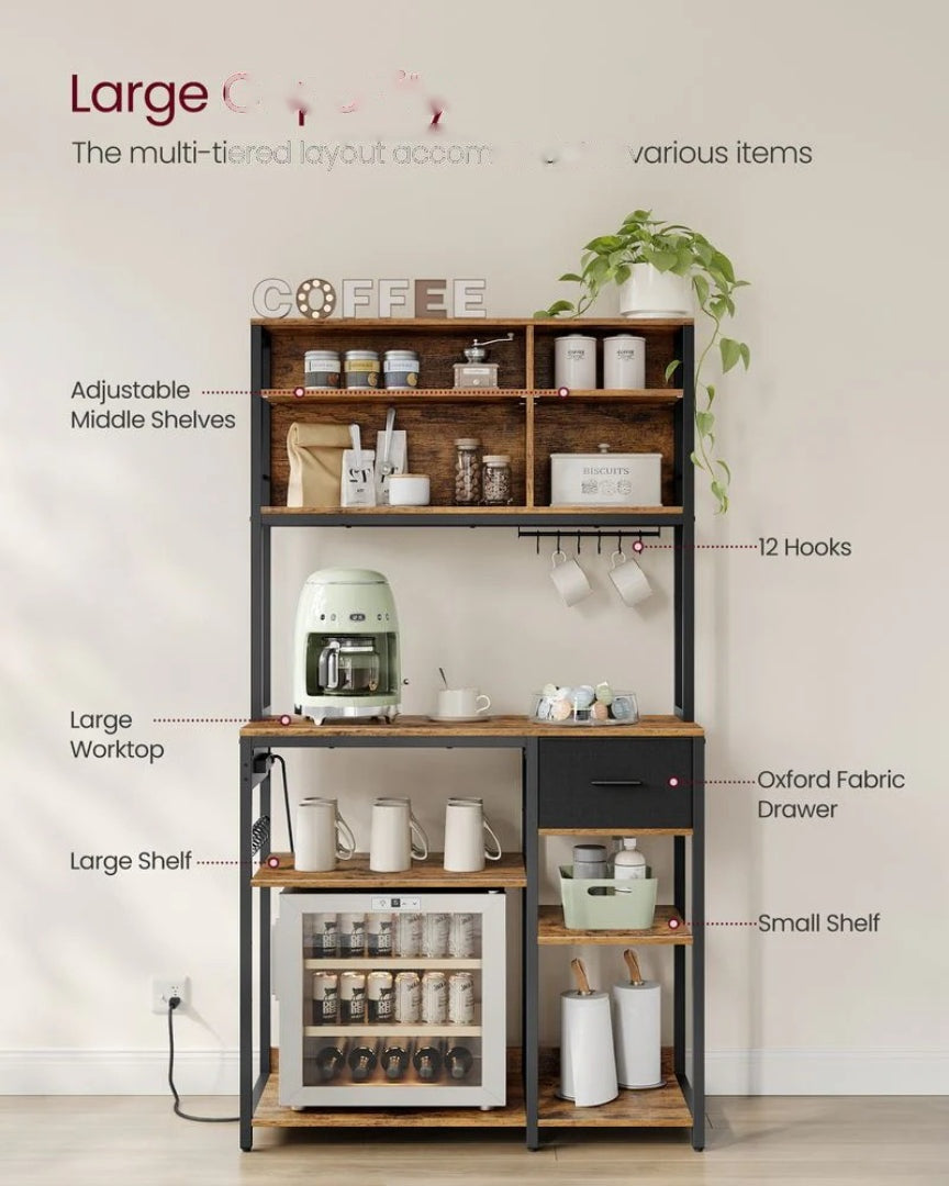 Baker’s Rack with Charging Station and Storage Shelves – product view 12 | Ridgefield Furniture