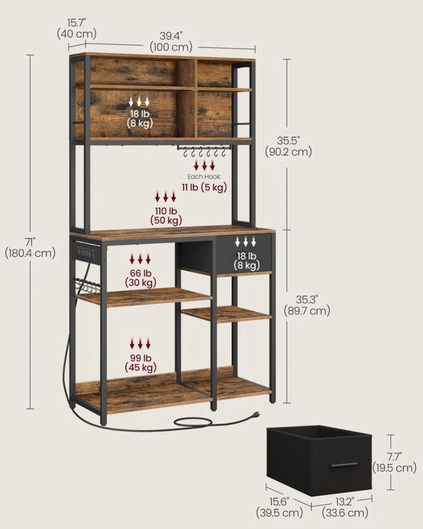 Baker’s Rack with Charging Station and Storage Shelves – product view 13 | Ridgefield Furniture