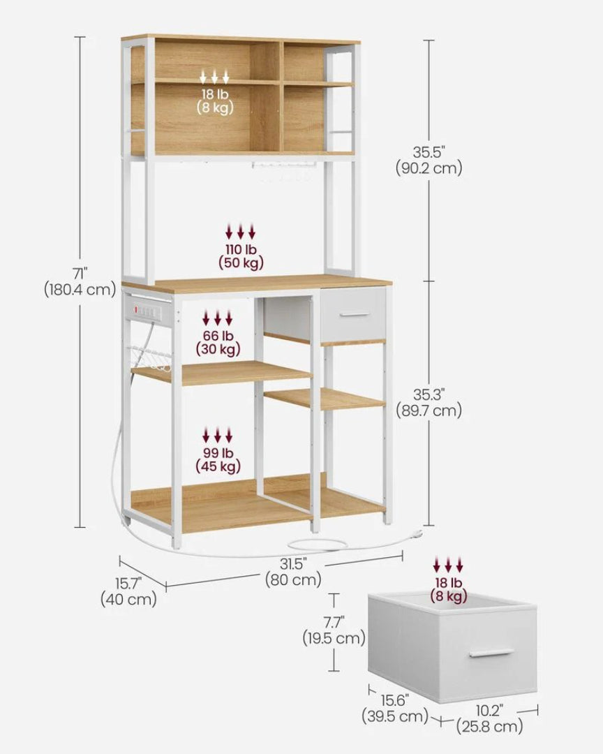 Baker’s Rack with Charging Station and Storage Shelves – product view 18 | Ridgefield Furniture