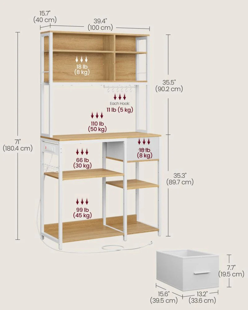 Baker’s Rack with Charging Station and Storage Shelves – product view 21 | Ridgefield Furniture