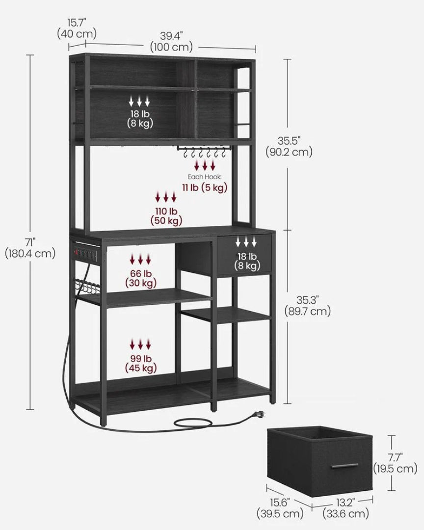 Baker’s Rack with Charging Station and Storage Shelves – product view 26 | Ridgefield Furniture