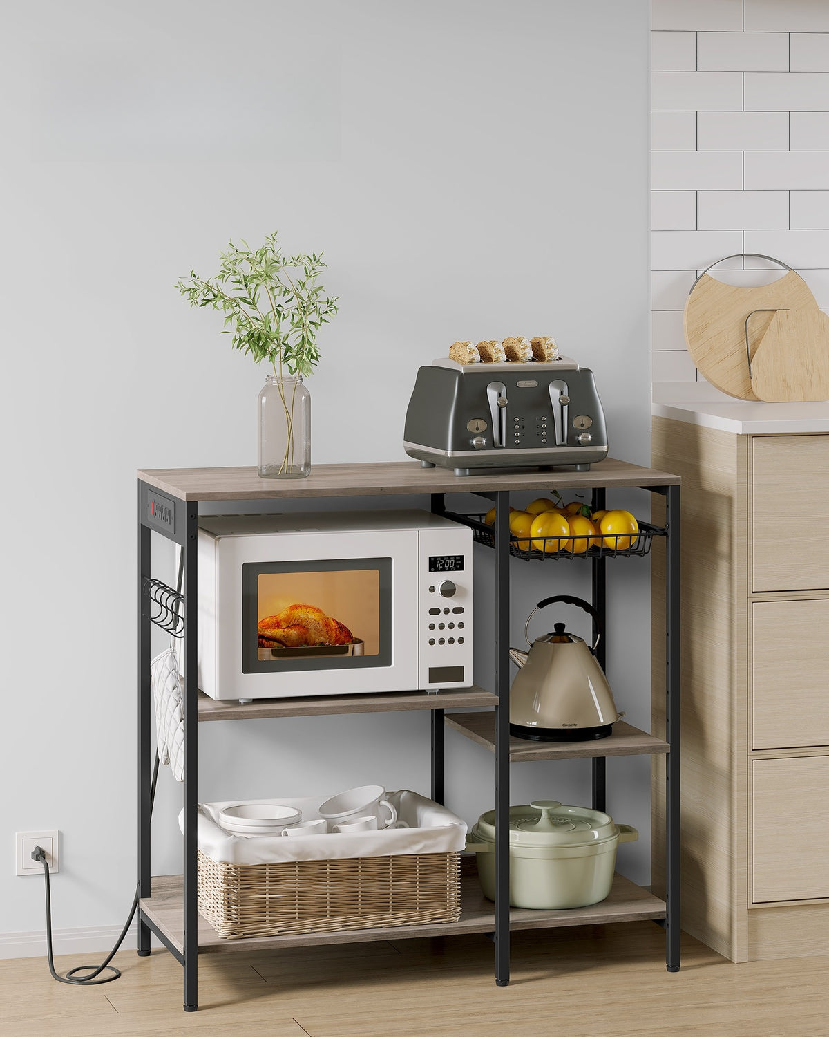 Bakers Rack With Charging Station And Adjustable Shelves, Kitchen Rack - product photo 45