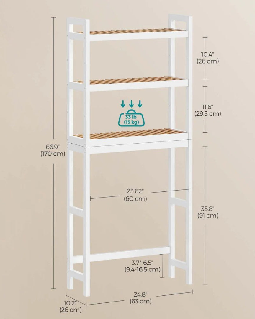 Bamboo Over Toilet Bathroom Organizer 3 Or 4 Tier Shelf – product view 12 | Ridgefield Furniture