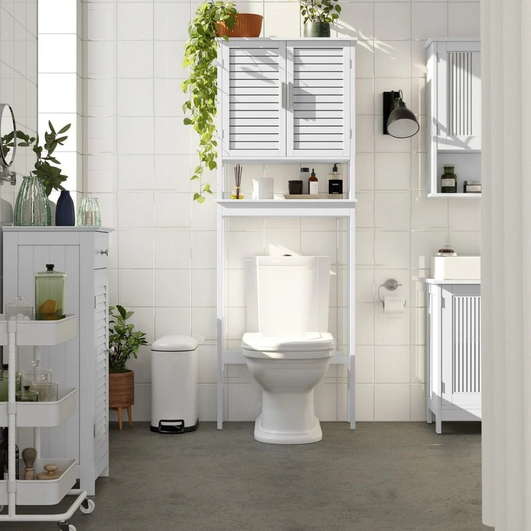 Bamboo Over Toilet Storage Cabinet With Doors And Shelf – product view 3 | Ridgefield Furniture