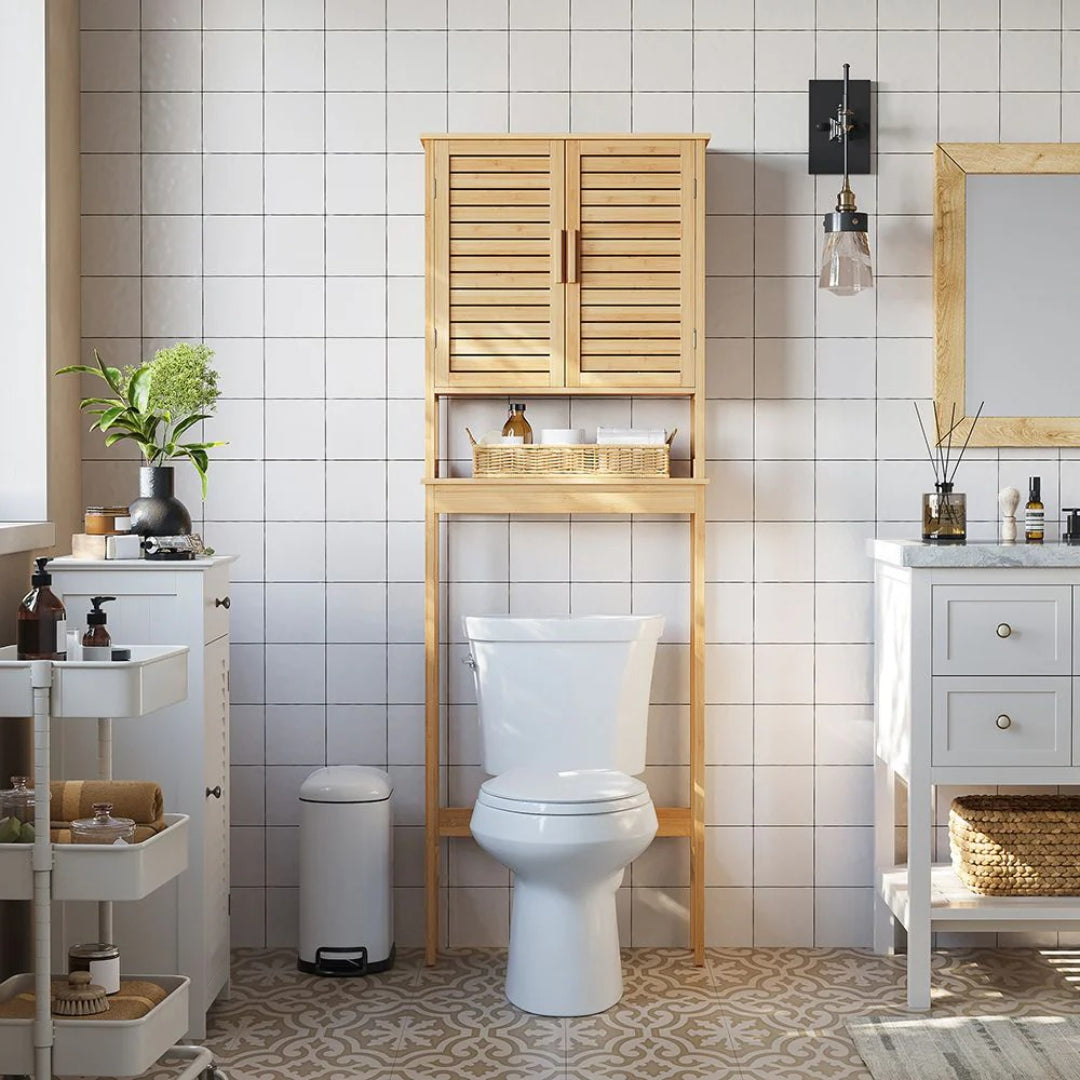 Bamboo Over Toilet Storage Cabinet With Doors And Shelf – product view 8 | Ridgefield Furniture