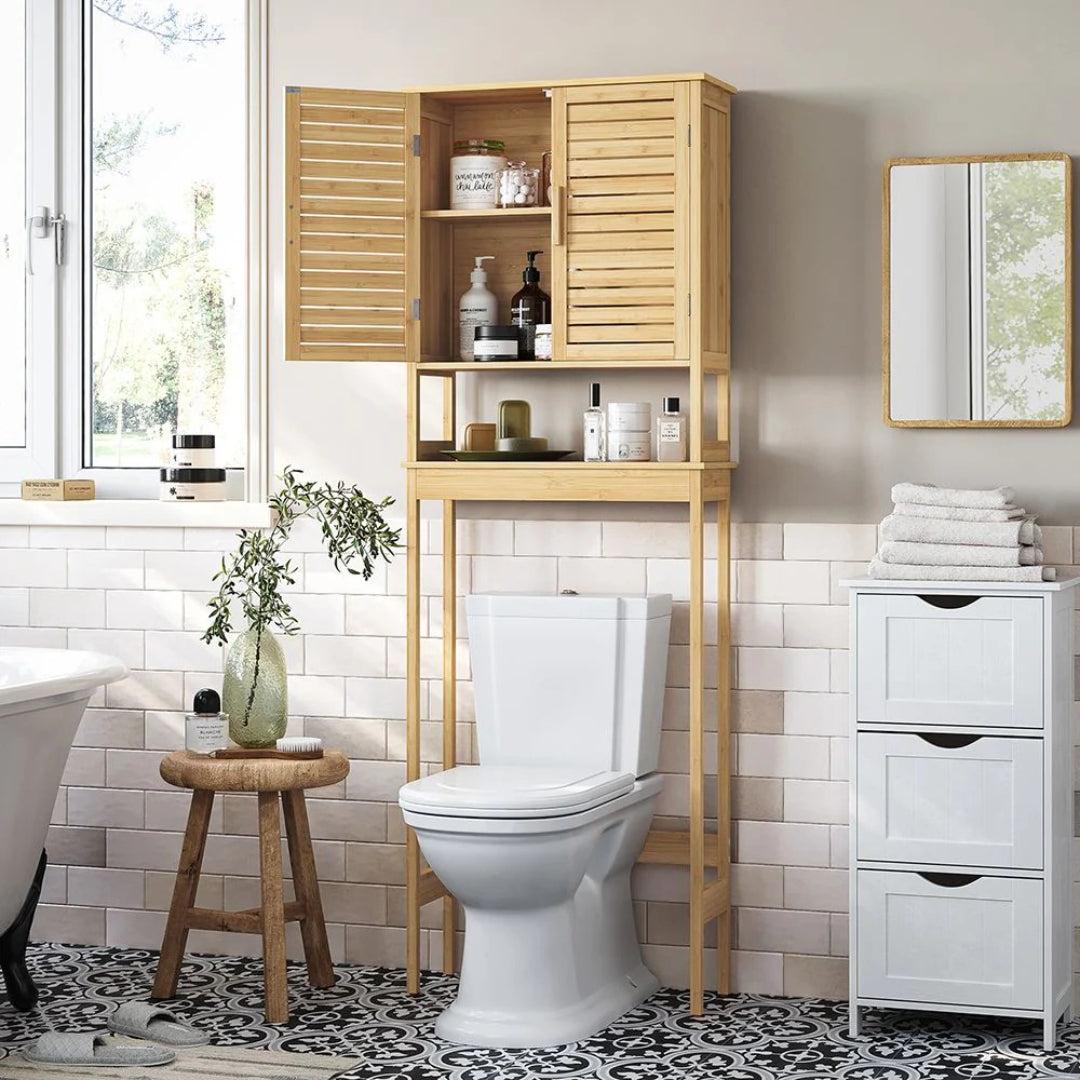 Bamboo Over Toilet Storage Cabinet With Doors And Shelf – product view 9 | Ridgefield Furniture