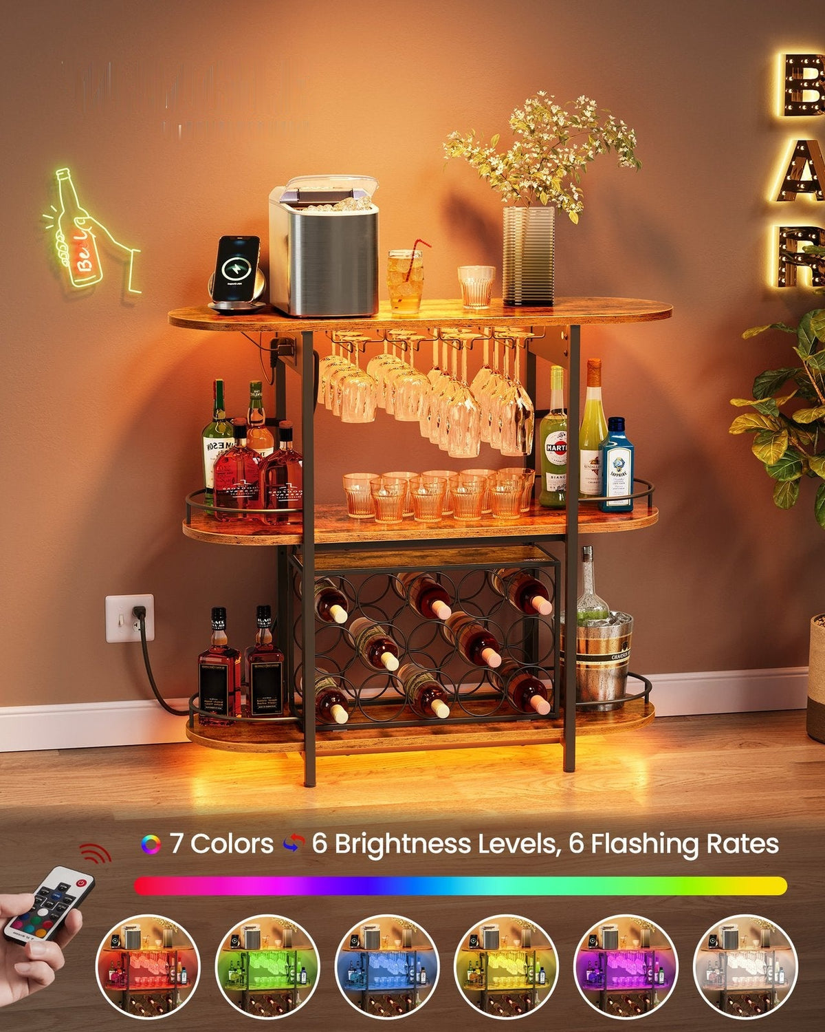 Bar Cabinet With LED Lights And Power Outlets - product photo 03