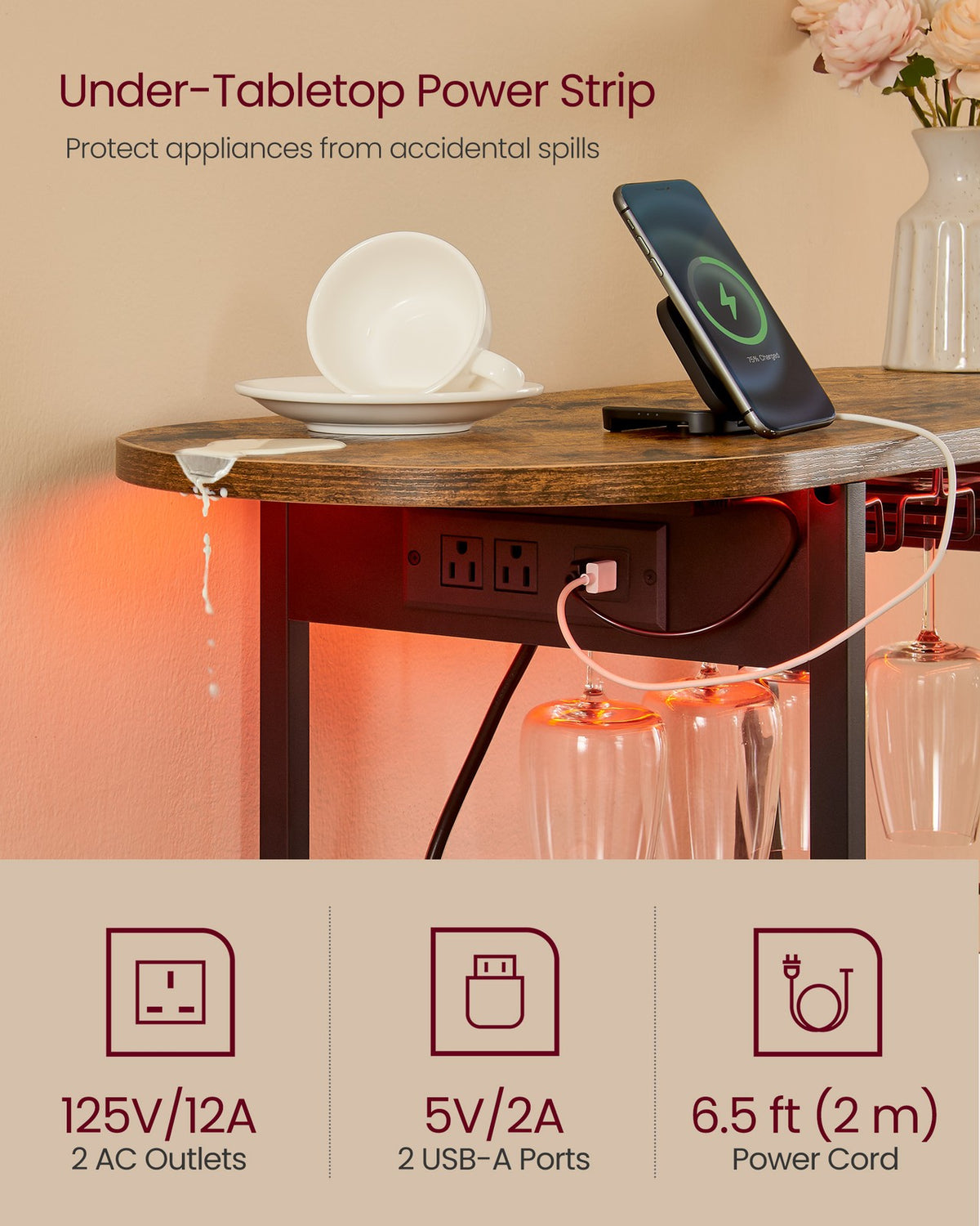 Bar Cabinet With LED Lights And Power Outlets - product photo 08