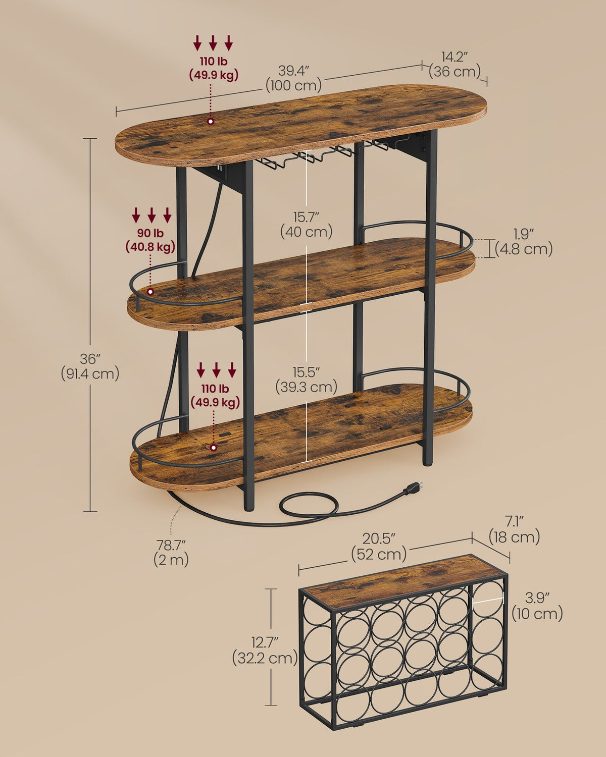 Bar Cabinet With LED Lights And Power Outlets - product photo 31