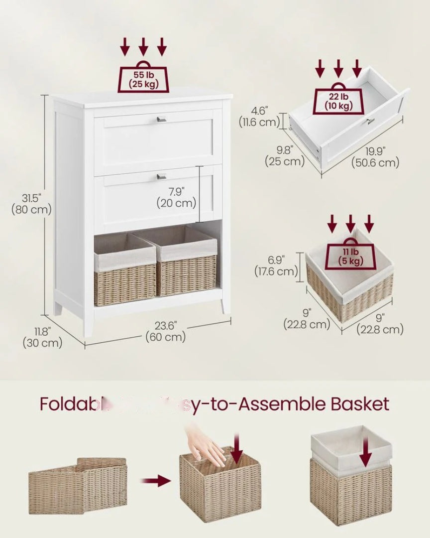 Bathroom Cabinet With 2 Drawers Storage Unit 23.6in Wide – product view 7 | Ridgefield Furniture