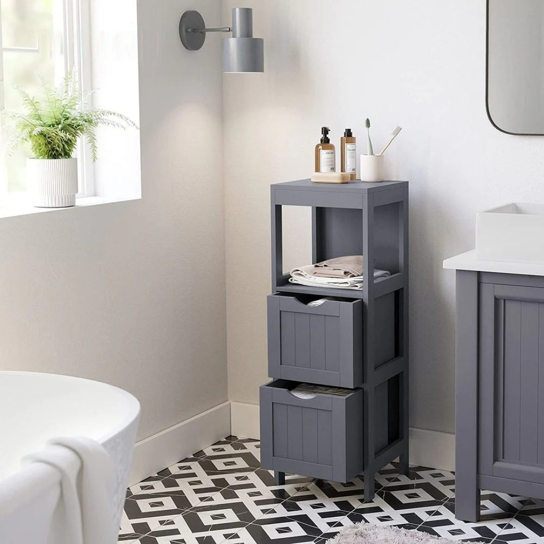Bathroom Floor Cabinet With 2 Drawers Slim Storage 35in High – product view 13 | Ridgefield Furniture