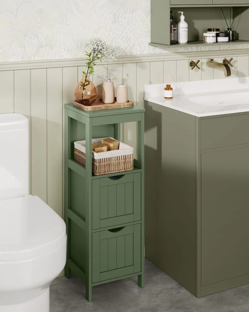 Bathroom Floor Cabinet With 2 Drawers Slim Storage 35in High – product view 15 | Ridgefield Furniture