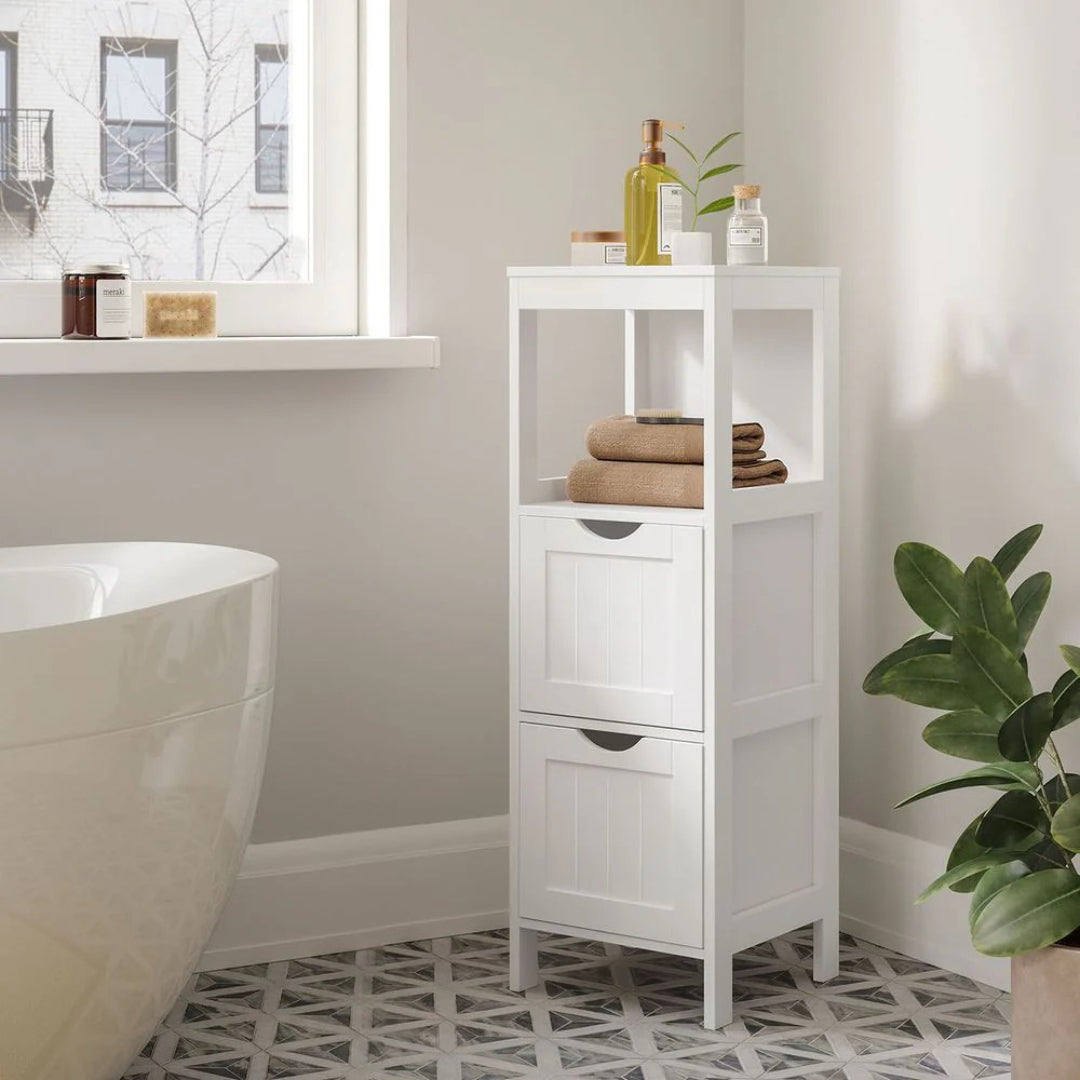 Bathroom Floor Cabinet With 2 Drawers Slim Storage 35in High – product view 5 | Ridgefield Furniture
