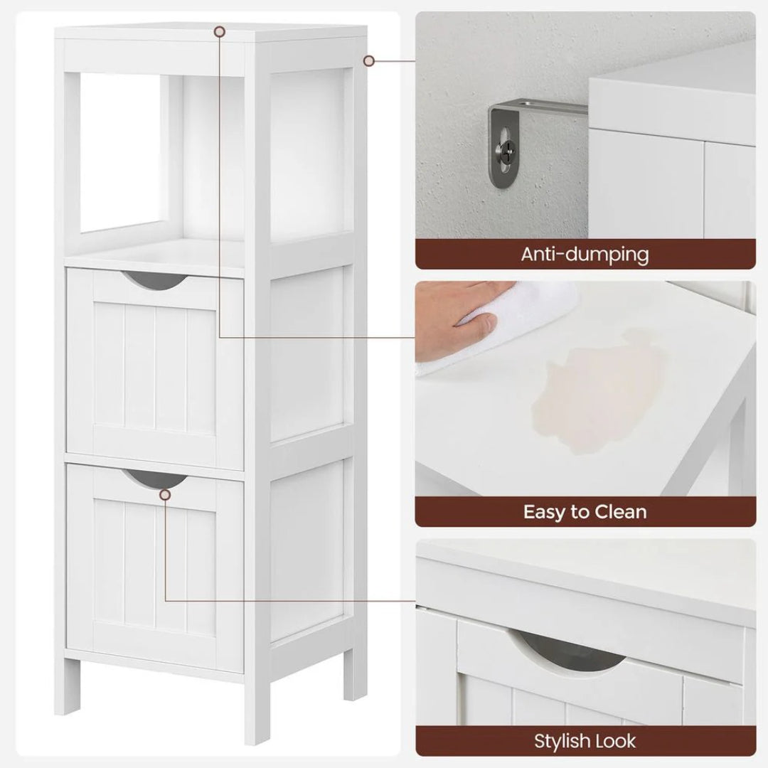 Bathroom Floor Cabinet With 2 Drawers Slim Storage 35in High – product view 11 | Ridgefield Furniture