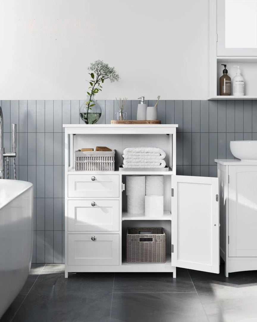 Bathroom Floor Storage Cabinet With 3 Drawers Adjustable Shelf – product view 2 | Ridgefield Furniture