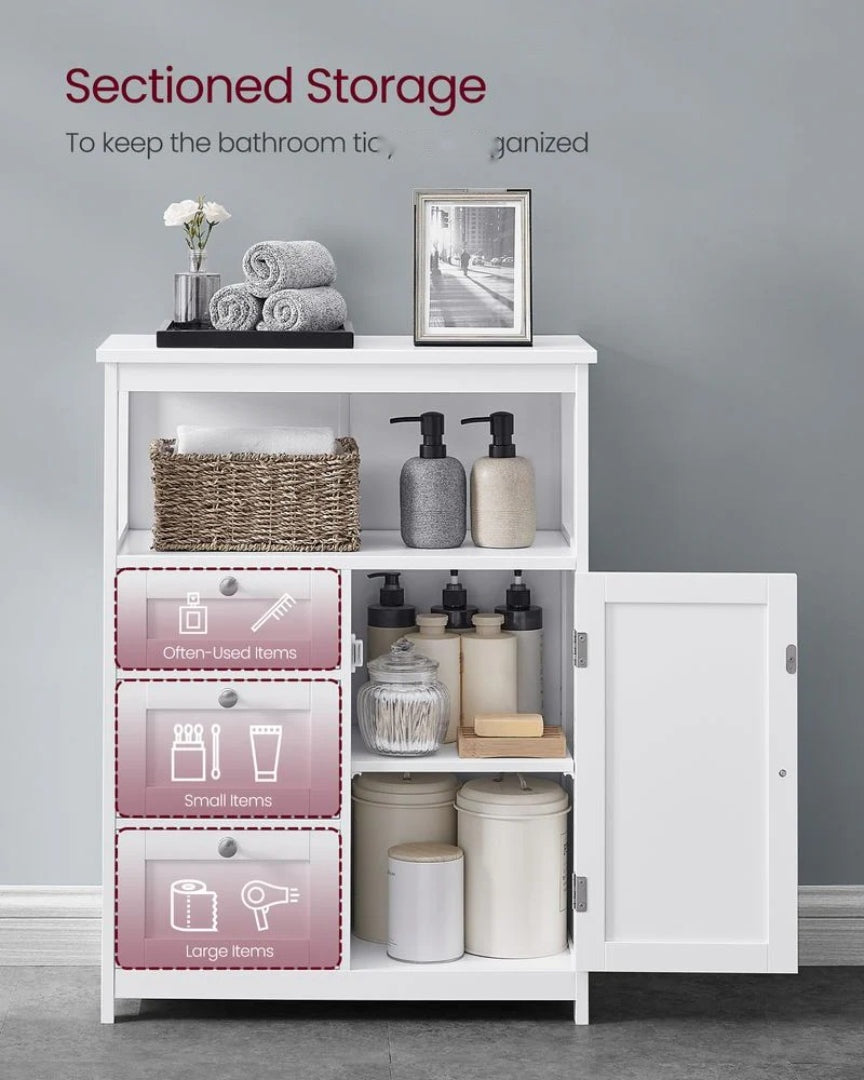 Bathroom Floor Storage Cabinet With 3 Drawers Adjustable Shelf – product view 3 | Ridgefield Furniture