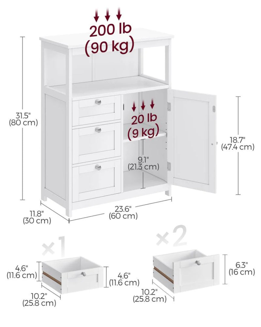 Bathroom Floor Storage Cabinet With 3 Drawers Adjustable Shelf – product view 6 | Ridgefield Furniture